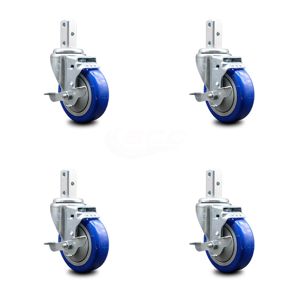 Service Caster 4 Inch Blue Poly Wheel Swivel 3/4 Inch Square Stem Caster Set with Brake SCC SCC-SQ20S414-PPUB-BLUE-TLB-34-4 - main